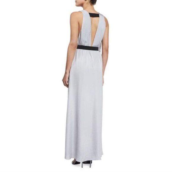 L'Agence Helene Silver Pleated Satin Maxi Dress Size Small - Picture 2 of 12